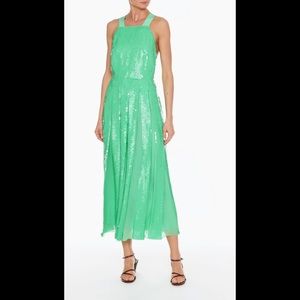 Tibi Sequin Overall Dress Green